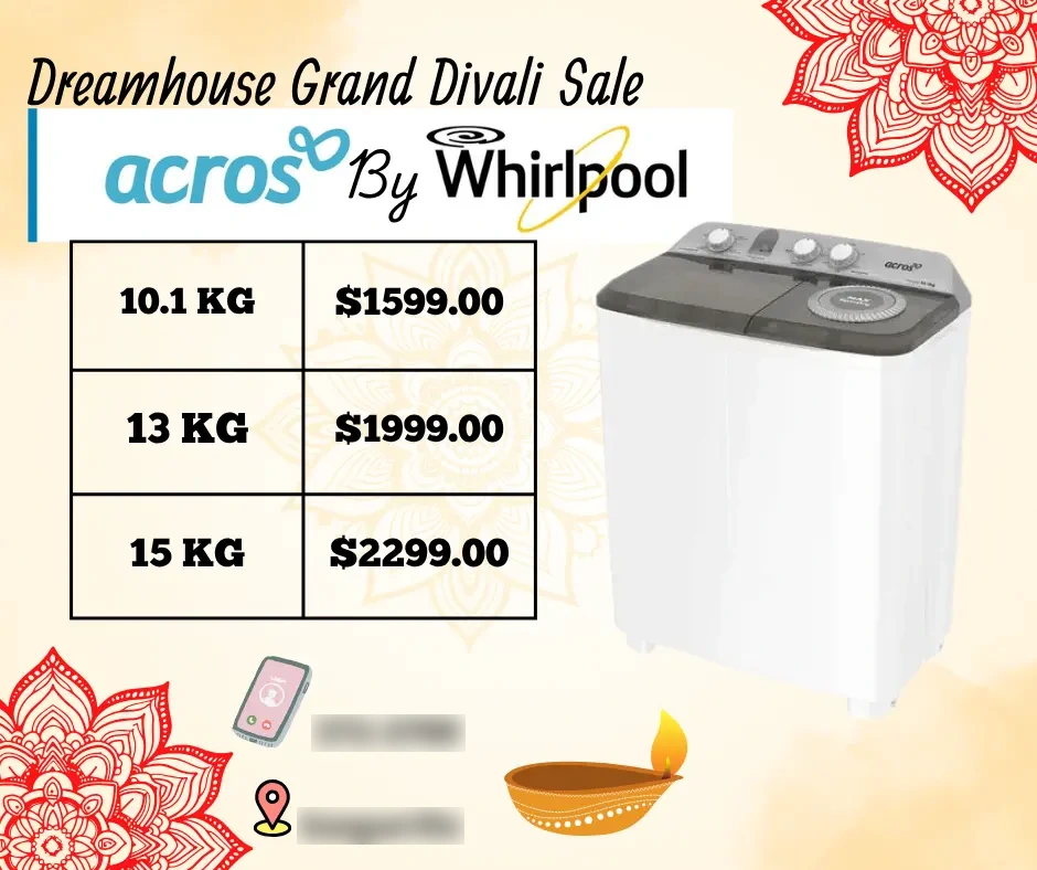 Dreamhouse Grand Divali Sale flyer for Whirlpool washing machines