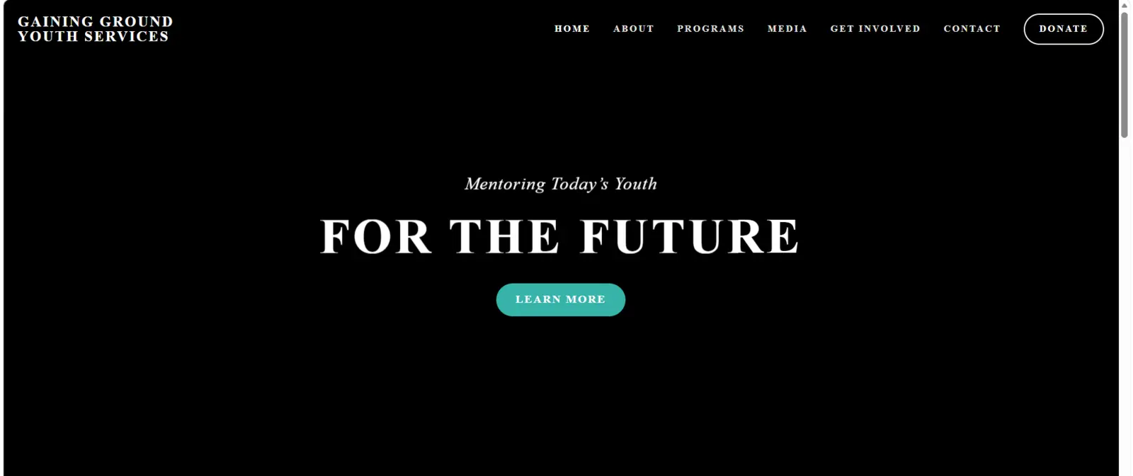 Gaining Ground Youth Services live website homepage