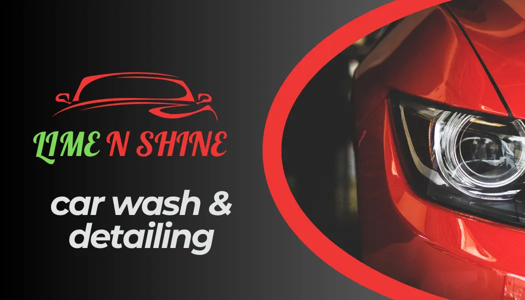 Black, red and green Lime N Shine car wash and detailing brand card